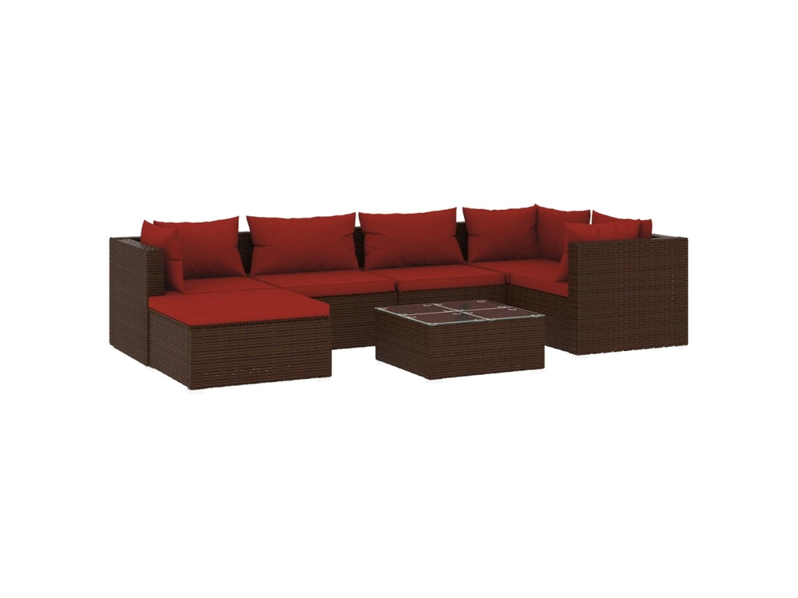 Conjunto 7 muebles de jardín VIDAXL y cojines ratán sintético marrón