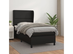 Cama Box Spring Con Colchón Cuero Sintético Negro 90x190 Cm