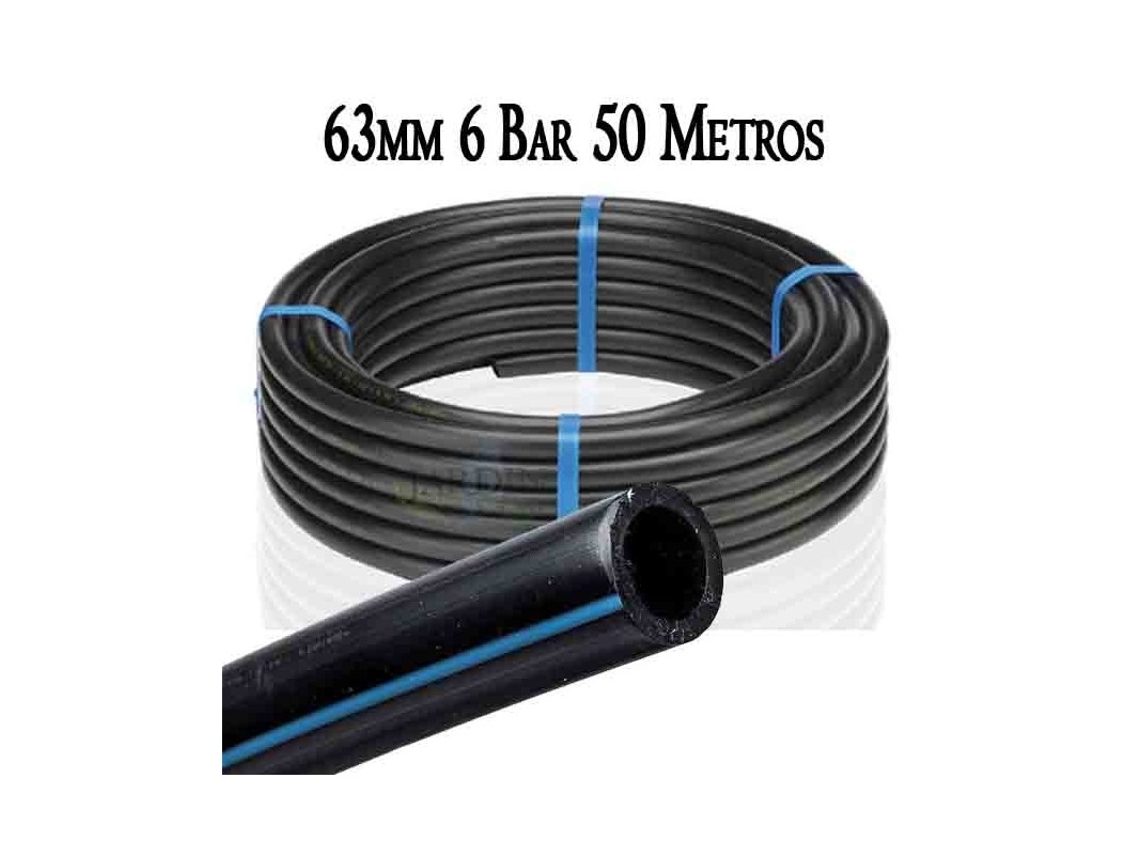 Tuberia Agua Potable 63mm 6 Bar 50m | Tuberia 63 Mm Pe100 Alimentaria Baja Densidad | Tuberia Polietileno Banda Azul Aenor
