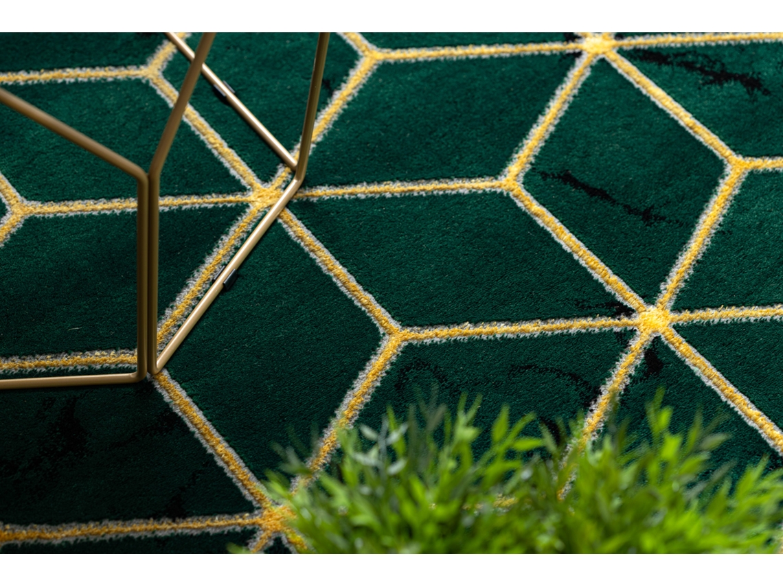 Alfombra Emerald Exclusivo 1014 Glamour, Elegante Cubo Botella Verde/Oro (200 x 290 cm)