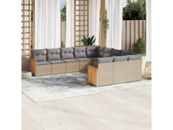 Conjunto de sofá de jardín de 11 piezas con cojines de mimbre beige DKD Home Decor