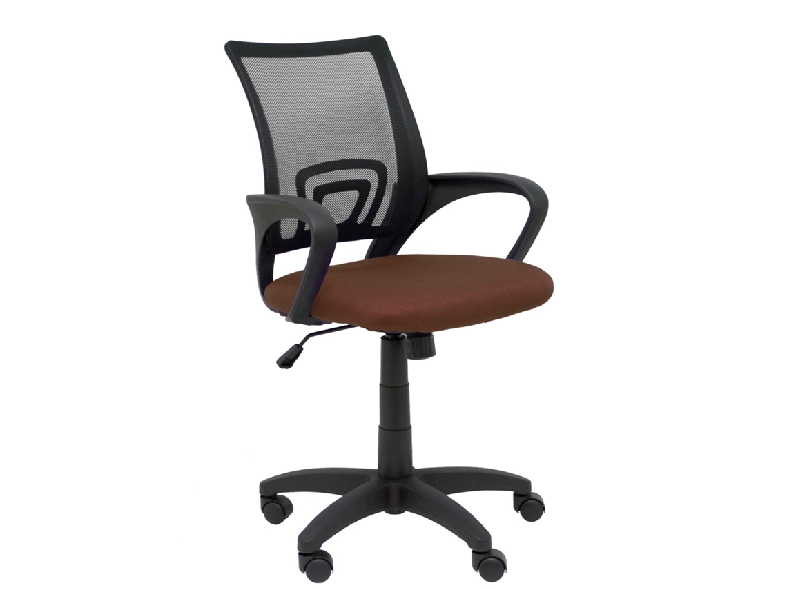 Silla De Oficina Vianos Con Mecanismo Basculante Tapizada Con Tela Color Marrón Oscuro Y Malla Color Negro