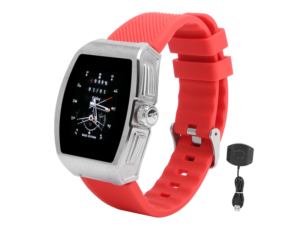 Pulseira Inteligente Esportiva Com Tela Lcd Monitoramento Saúde Bluetooth Ip68 Banda De Silicone Cor Aço Vermelho