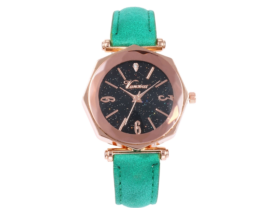 Reloj De Pulsera De Cuarzo Para Mujer Con Correa De Pu Y Elegante Diseño Verde.