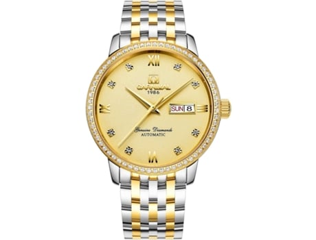 VEANXIN Reloj de pulsera automático de acero inoxidable con fecha en dos tonos y diamantes de cristal dorado-Oro plata