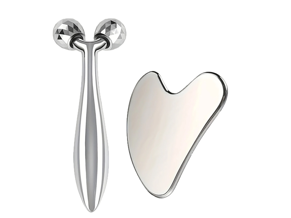 Dispositivo de belleza con masajeador facial 3D de acero inoxidable para raspado de ojos MDUG (2 blancos)