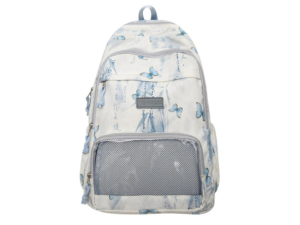 Mochila moderna de estilo anime para mujer, mochila escolar con interior espacioso y detalle de lazo, mochila elegante para estudiantes, azul.