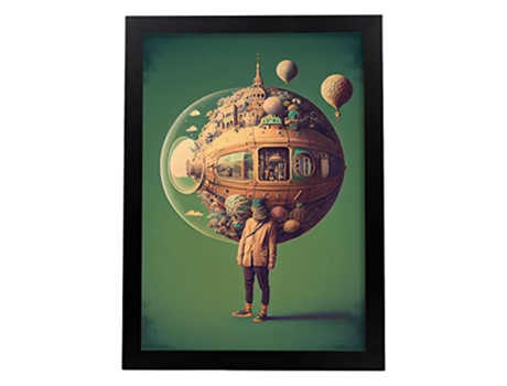 NACNIC Poster Mundo Flotante En Estilo Surrealismo Cinematográfico Ilustraciones Y Grabados De Historieta Abstracta Y Artística A4 Marcos Negros
