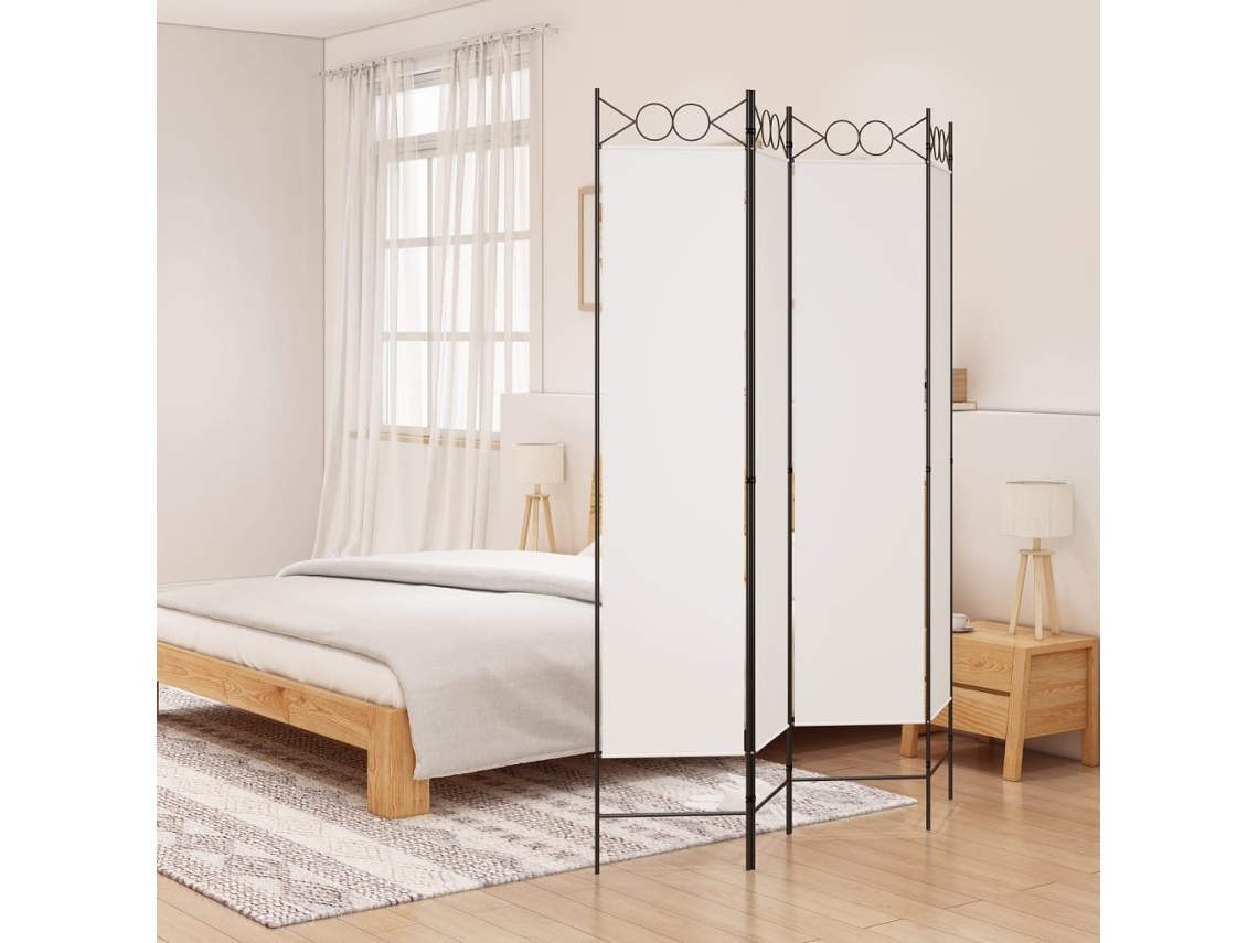 Biombo Divisor De 4 Paneles De Tela Blanco 160x200 Cm
