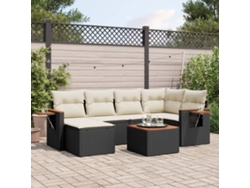 Conjunto de sofá de jardín de 7 piezas con cojines de mimbre negro de DKD Home Decor