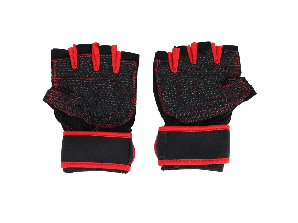 Guantes de levantamiento de pesas con puños ajustables para entrenamiento, gimnasio, fitness, deporte, ejercicio, rojo, L