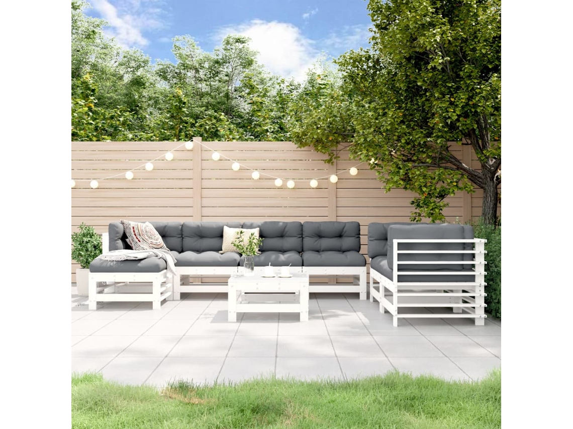 Conjunto de salón de jardín de 8 piezas de pino macizo blanco Dkd Home Decor