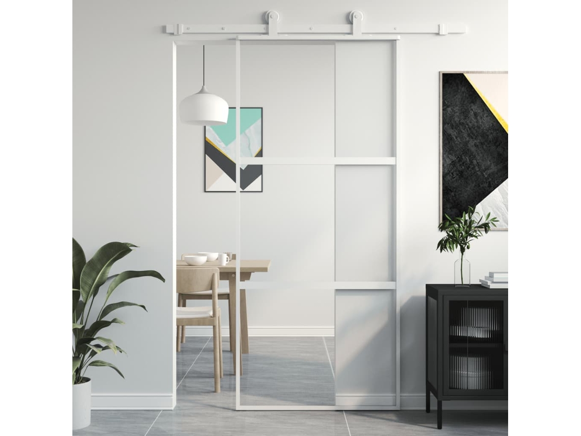 Puerta corrediza | Puerta corredera de 90 x 205 cm, vidrio templado y aluminio blanco WSD889021 Lovely Home