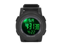 Reloj deportivo digital multifuncional resistente al agua hasta 5 bares, color negro.