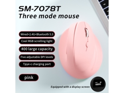 Ratón ergonómico con cable Bestvite, triple modo vertical, con indicador de nivel de batería, 4802 DPI, rosa.