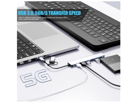 Hub USB C y USB 7 en 1 con puertos USB 3.0, USB 2.0 para PC/portátiles/MacBook Pro/Air/iMac/iPad y más dispositivos (gris) CHRONUS