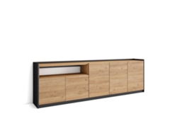 Aparador de comedor, 260x37x80cm, 5 puertas, armario de almacenamiento, roble y negro.