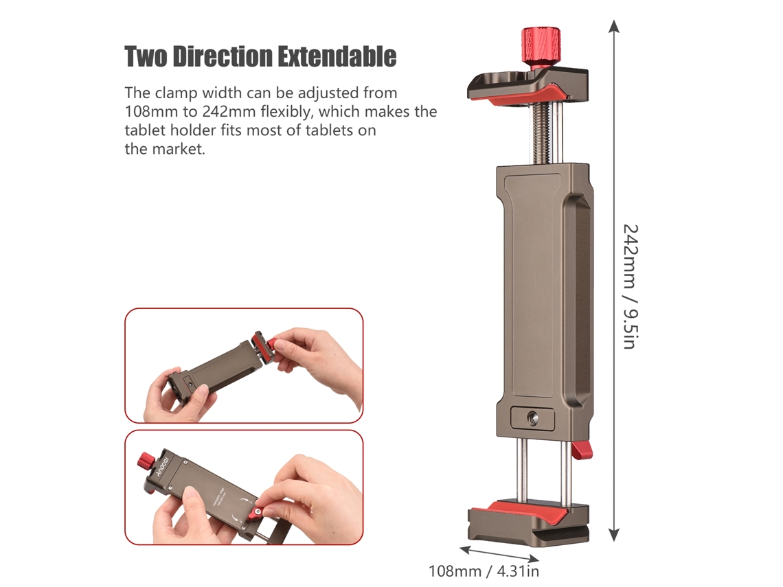 Soporte para tablet, soporte para iPad y soporte para trípode para iPad: accesorios versátiles.