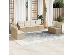 Conjunto de 8 sofás de jardín con cojines de mimbre beige Dkd Home Decor