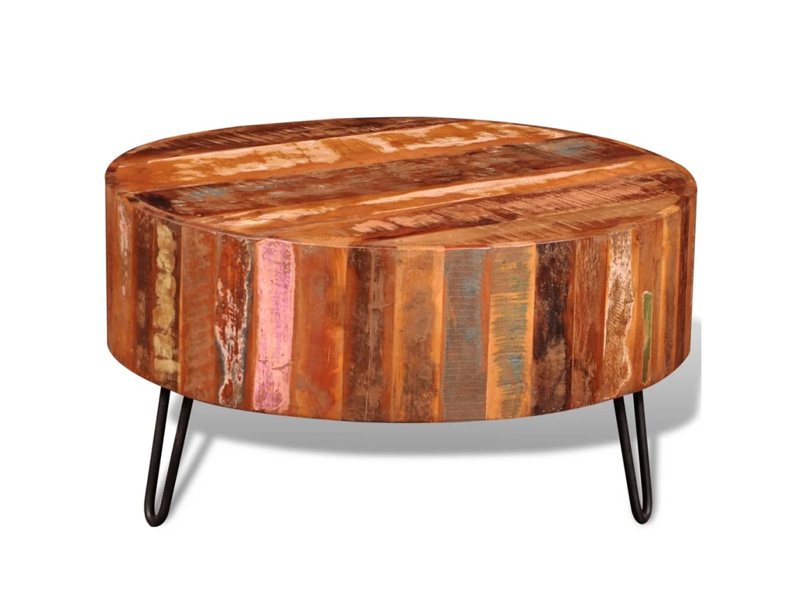 Mesa de Centro de Apoyo Redonda Madera Maciza Reciclada