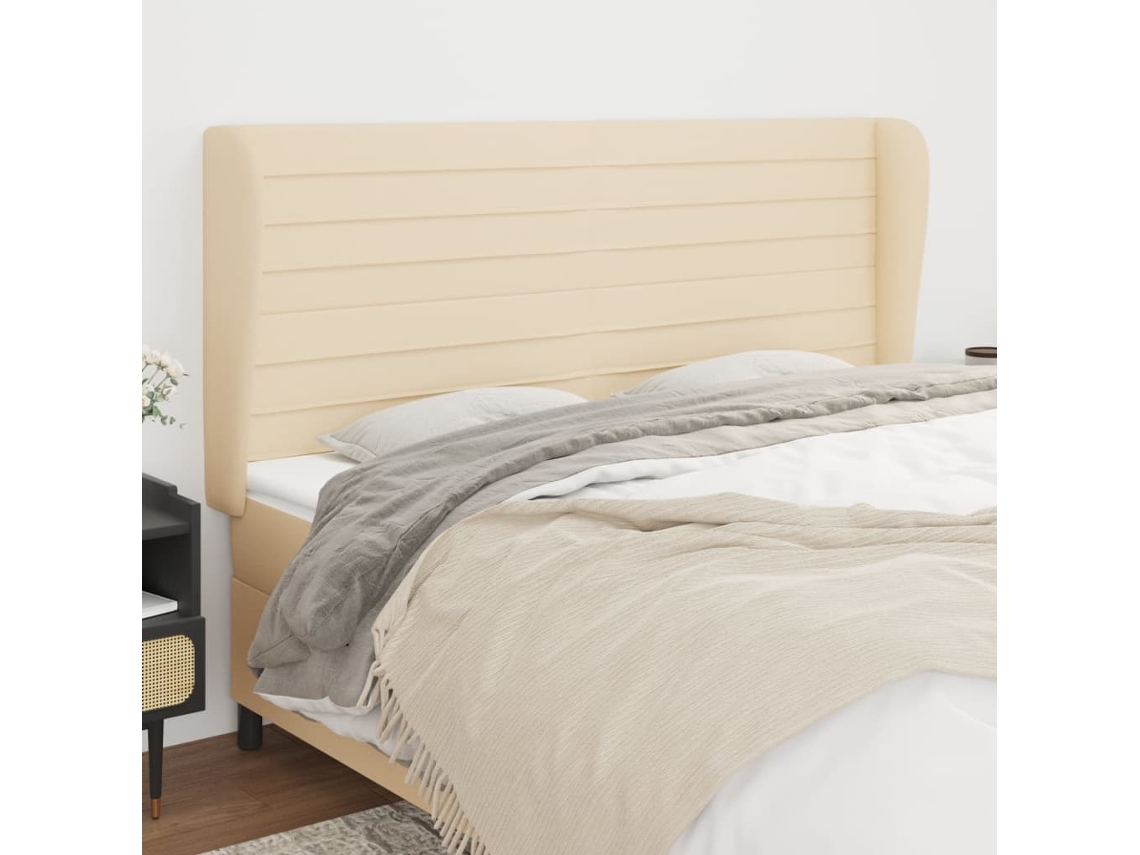 Cabecero Con Orejas De Tela Color Crema 203x23x118/128 Cm