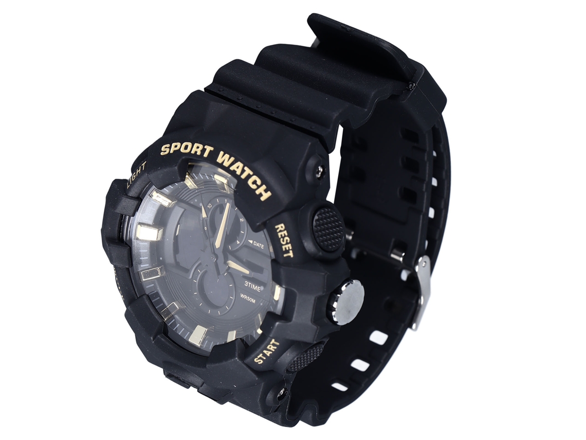 Reloj Deportivo Analógico-digital Led Para Hombre, Cronógrafo Resistente Al Agua, Correa De Caucho, Negro Y Dorado.