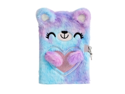 Cuaderno de peluche infantil MDUG con cierre de oso de dibujos animados, tamaño A5, set de regalo (morado)