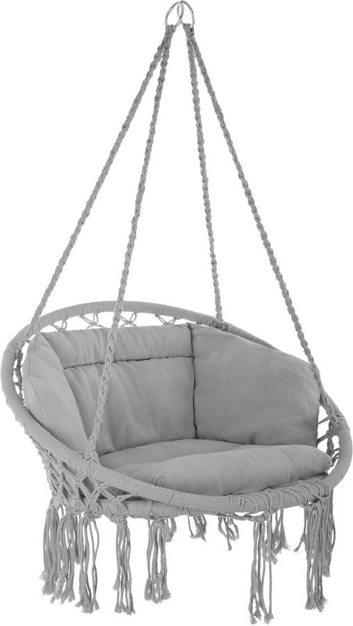 Tectake 800708 Silla colgante interior exterior asiento 60 cm robusto incl. cojin grande y mullido gris no. suspensa grazia 80x72x125