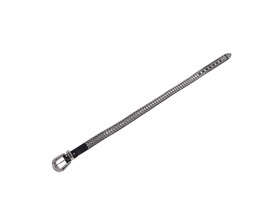 Cinturón De Mujer De Piel Sintética Con Pedrería, Ajustable, Para Pantalones Y Vestidos, Negro, 105 Cm (41,3 Pulgadas)