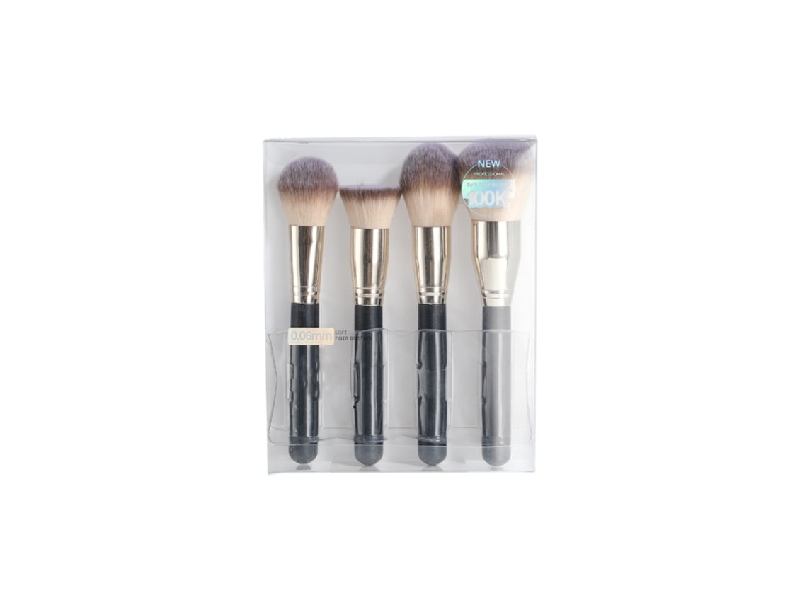 Juego de 4 brochas de maquillaje premium, para base, polvos sintéticos, correctores, brochas de maquillaje grandes, brochas cosméticas negras Gusshious
