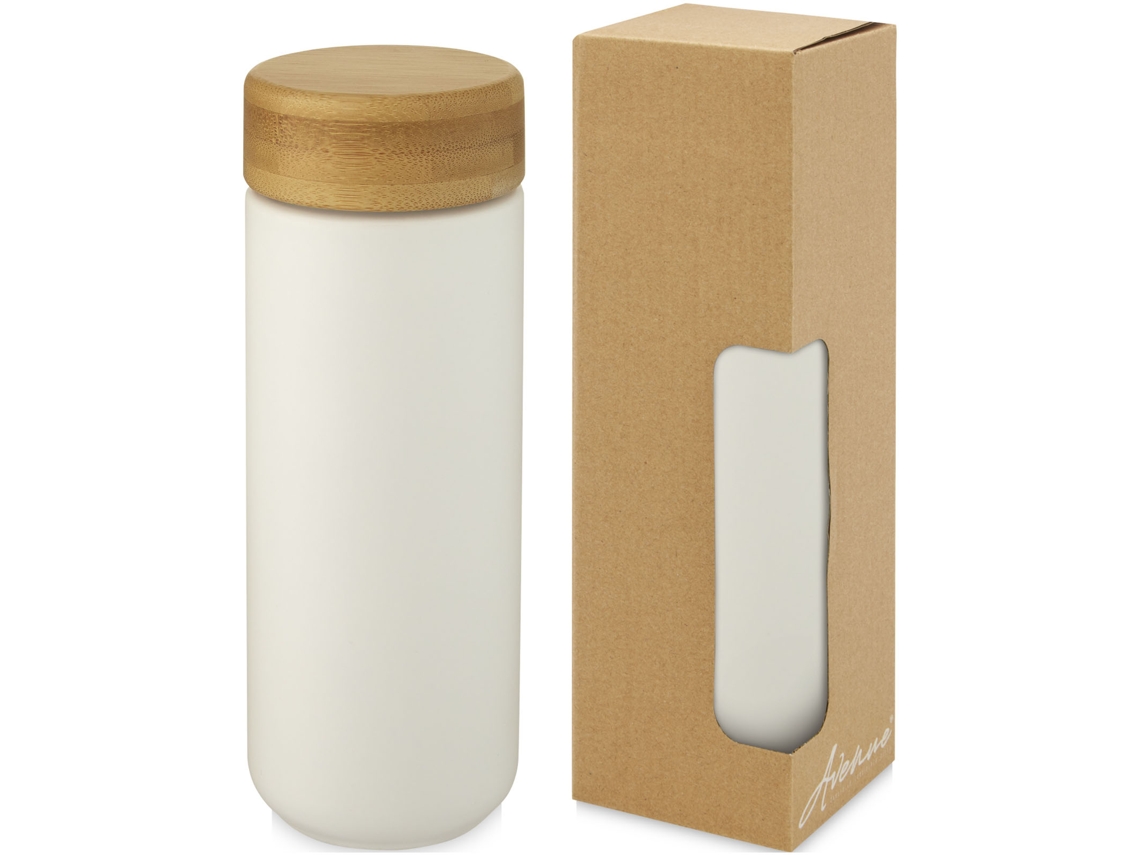Vaso De Cerámica De 300 Ml Con Tapa De Bambú "lumi"