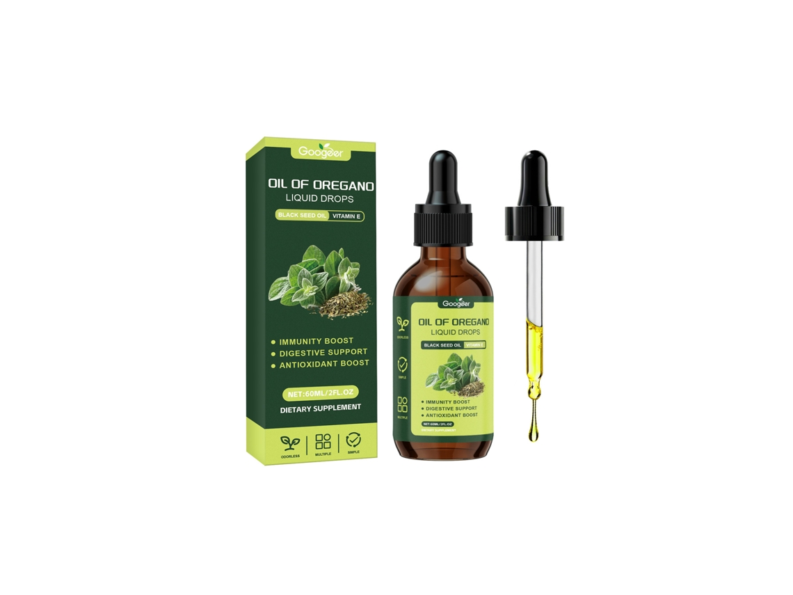 Gotas herbales con aceite de orégano para uso oral.