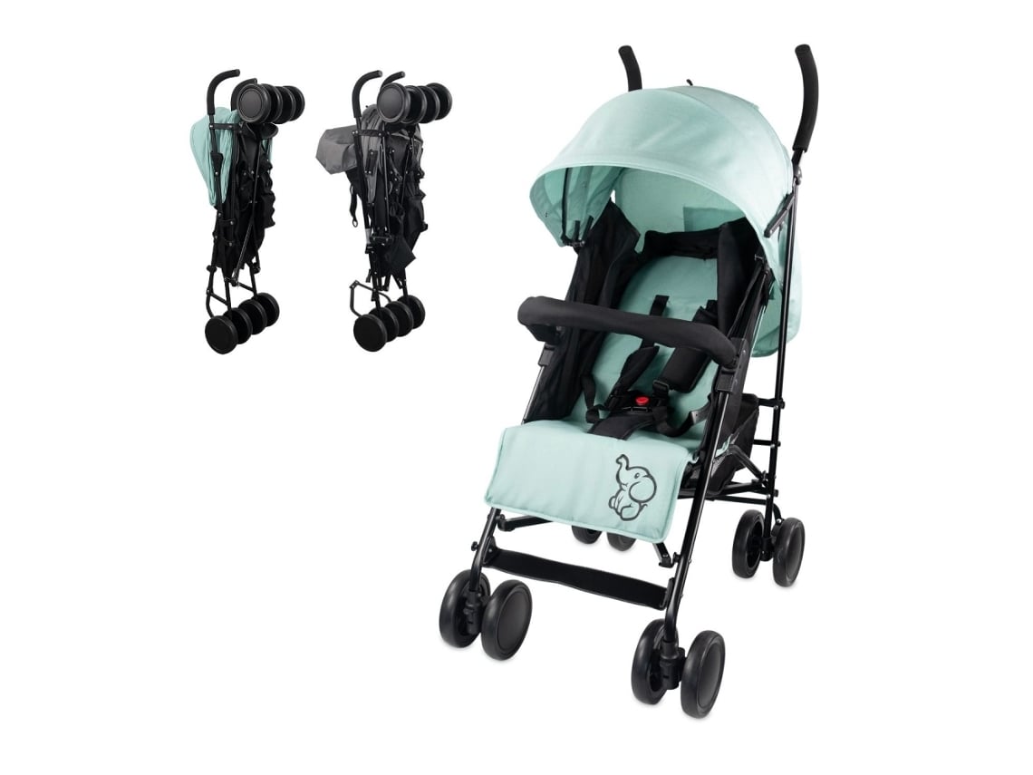 Cochecito de Bebé MOBICLINIC Elefante Plegable Respaldo Reclinable 15 Kg Compacto Doble Sistema de Seguridad Verde y Negro