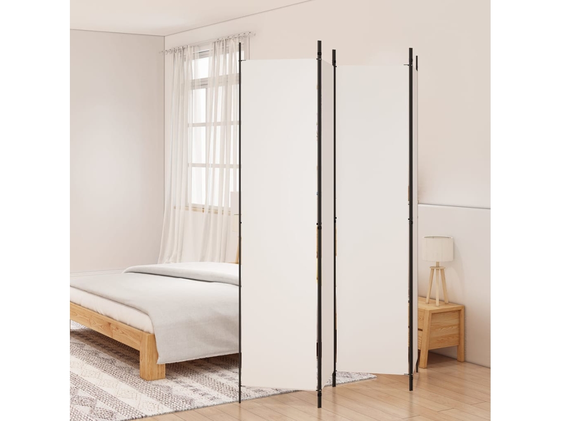 Biombo Divisor De 4 Paneles De Tela Blanco 200x220 Cm