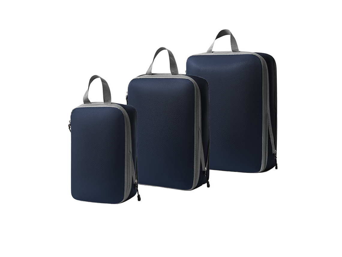 Bolsa de almacenamiento de compresión, juego de 3 piezas, bolsa de almacenamiento de viaje ligera, color azul marino y dorado