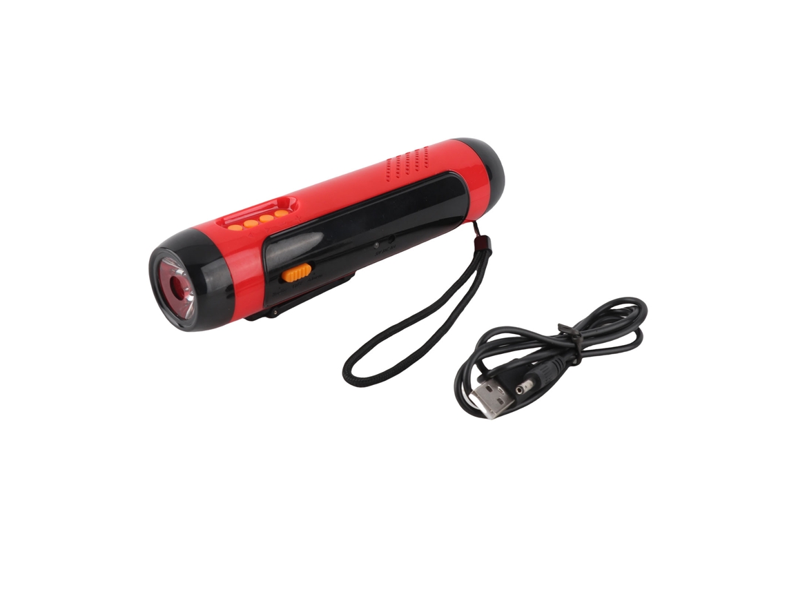 Linterna portátil de manivela 2026 con radio FM y alarma, LED de 1800 mAh, para acampar, hacer senderismo y actividades al aire libre.