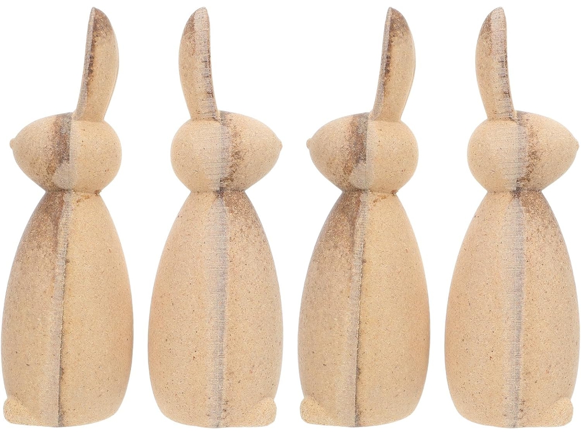 Juego De 4 Figuritas De Conejos De Madera Natural Sin Pintar.