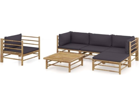 Conjunto 6 de muebles de jardín VIDAXL bambú con cojines gris oscuro