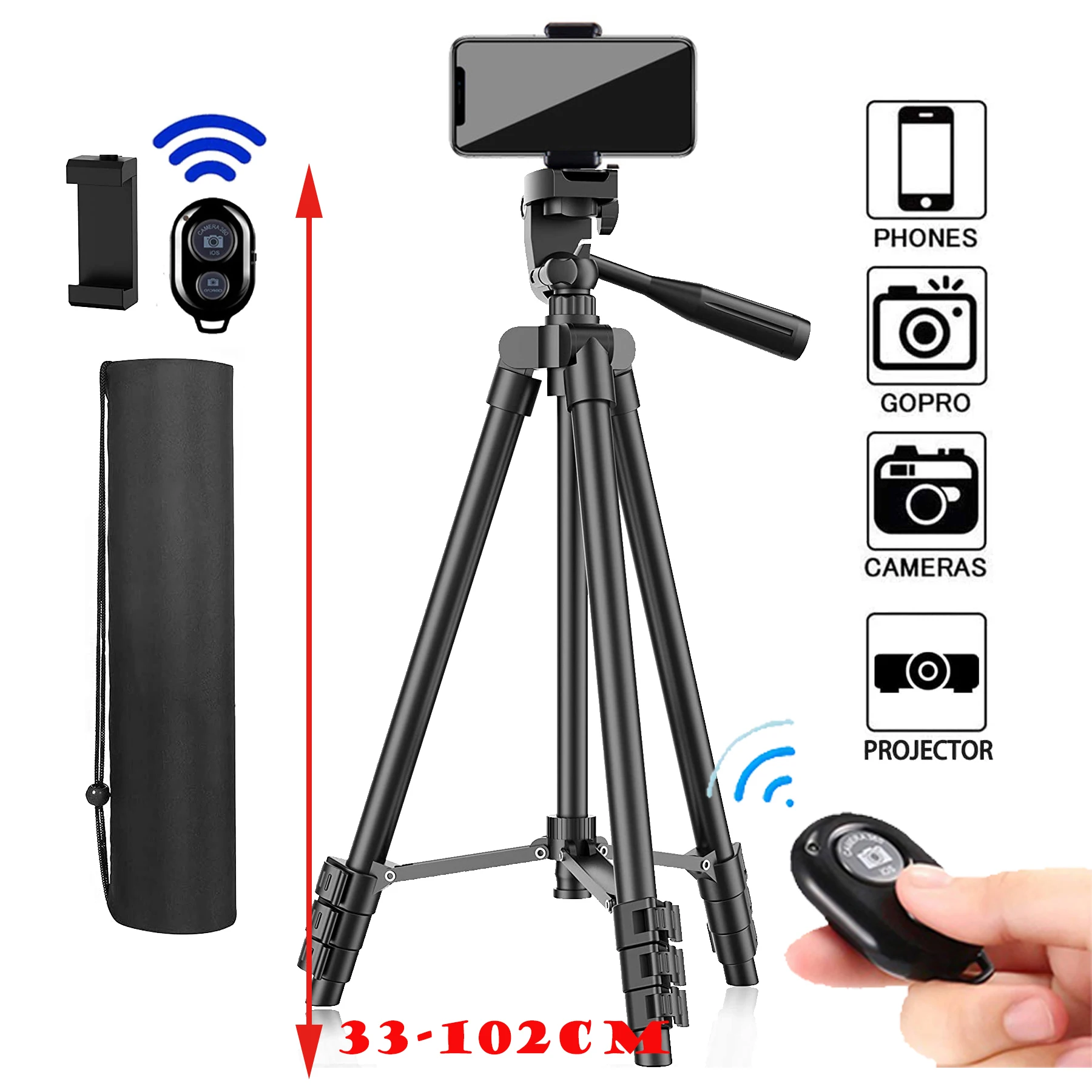 Trípode portátil para teléfono y cámara con control remoto Bluetooth, compatible con fotografía de video, 1 pieza, negro