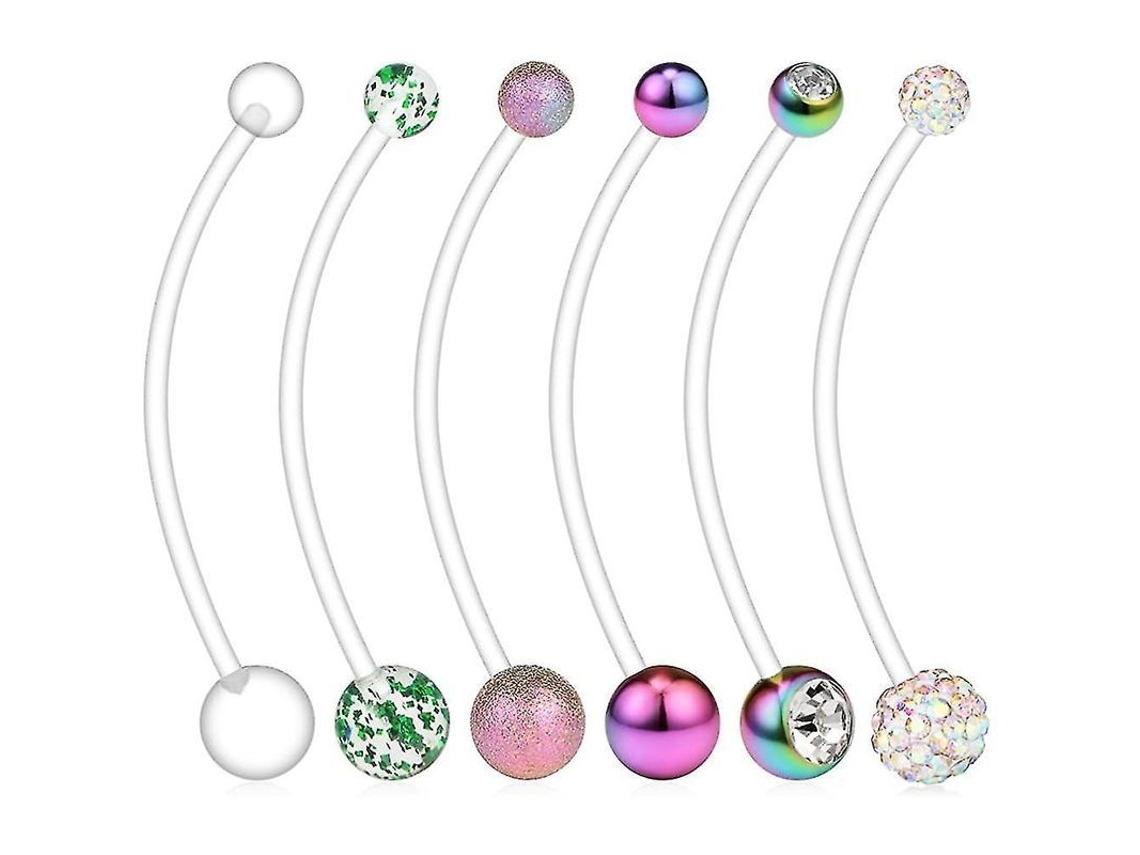 Fasst-6pcs Anillos De Ombligo Para Embarazadas Deportivos Flexibles Bioplast 14g 38mm Estilos Mixtos