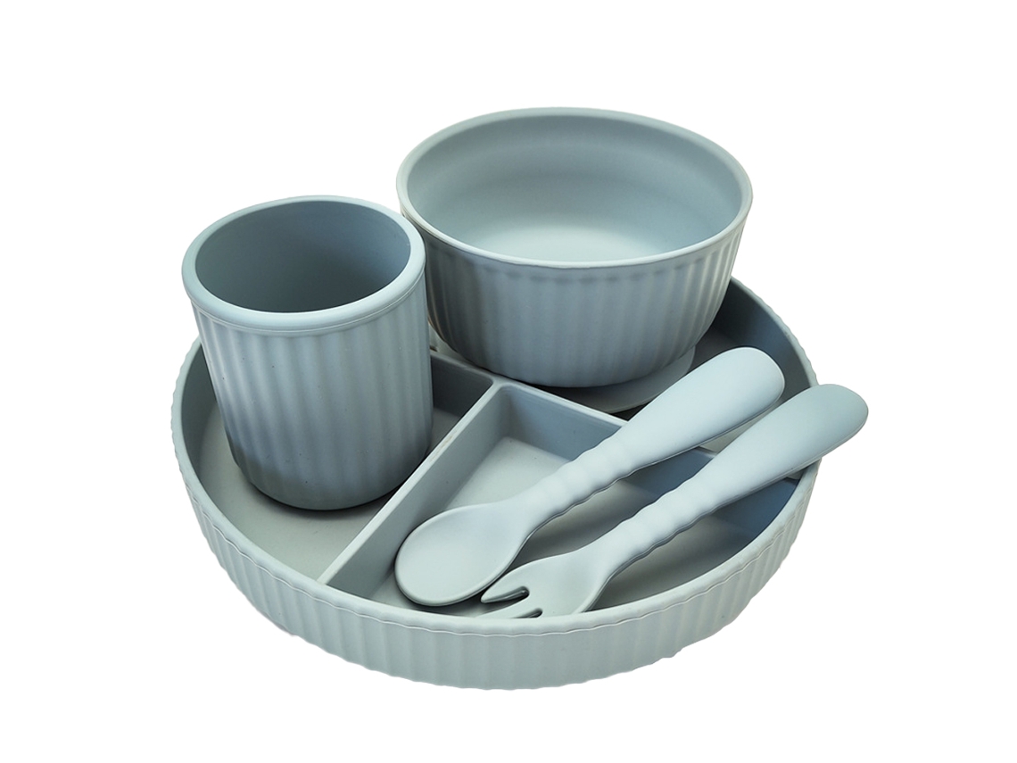 Juego De Cubiertos Infantiles - Complemento Alimenticio - Gris Claro - Diseño Moderno JEIIBRZUI