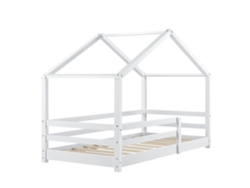 Cama Forma Casa para Niños Con Somier Barras de Seguridad Madera Blanco 80X160 Cm 030005524 MOBIKASA