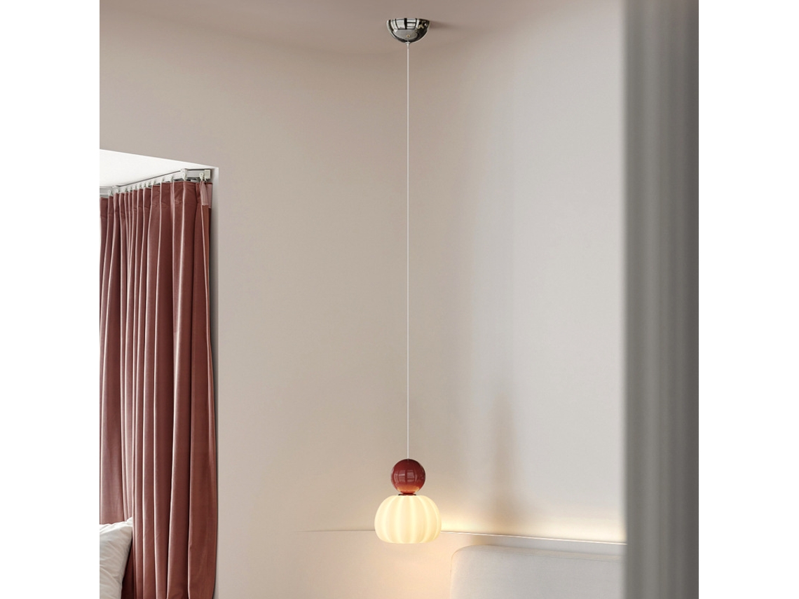 Lámpara Colgante Color Crema Con Una Sola Bombilla, Lámpara Colgante Pequeña De Cristal Nórdico, Lámpara Colgante Led De Resina (rojo Oscuro).