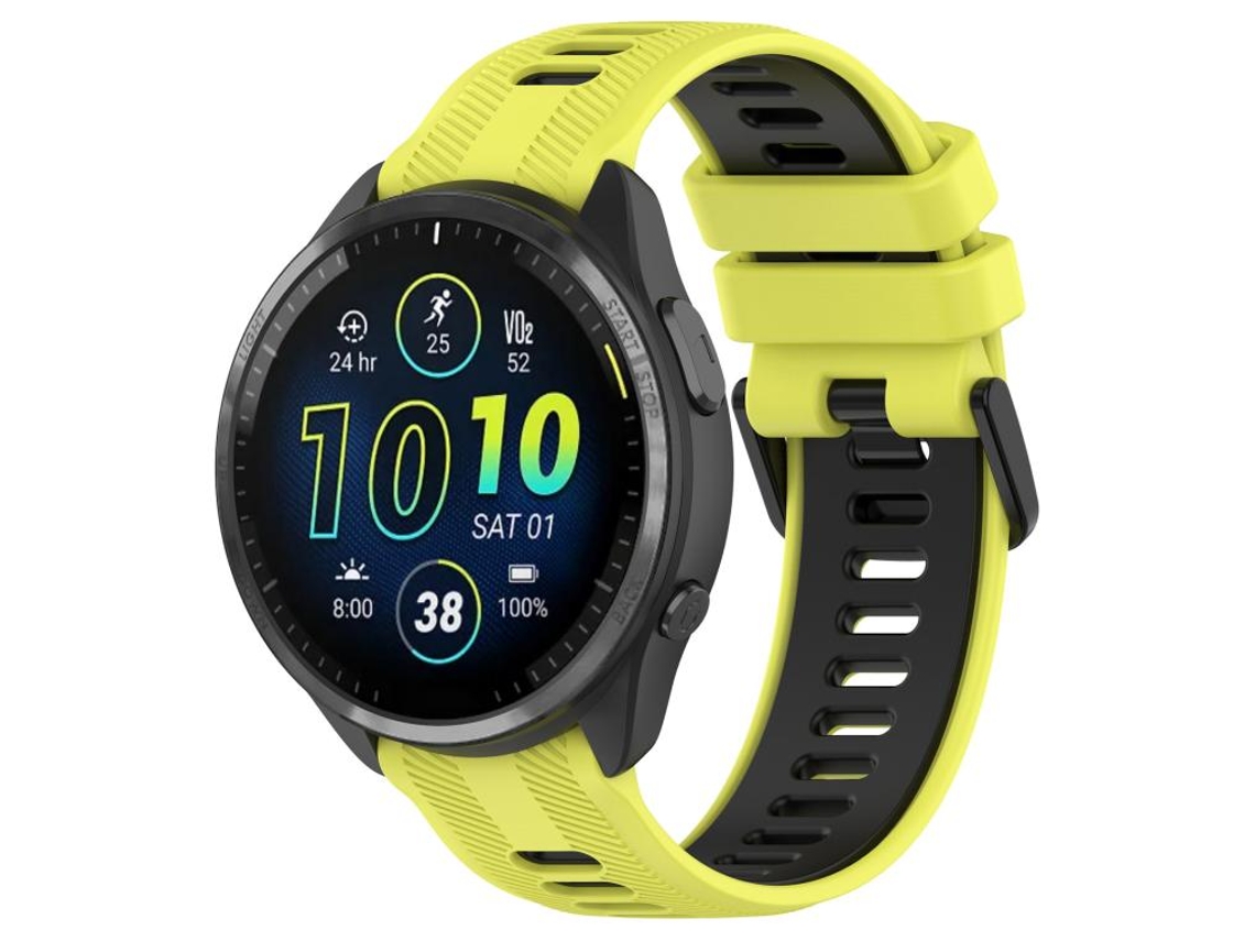 Bracelete Para Garmin Forerunner 965 - Silicone Bicolor - Fivela Preta Lima E Preto