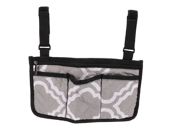 Bolsa de almacenamiento lateral para silla de ruedas con múltiples bolsillos y bandas reflectantes.