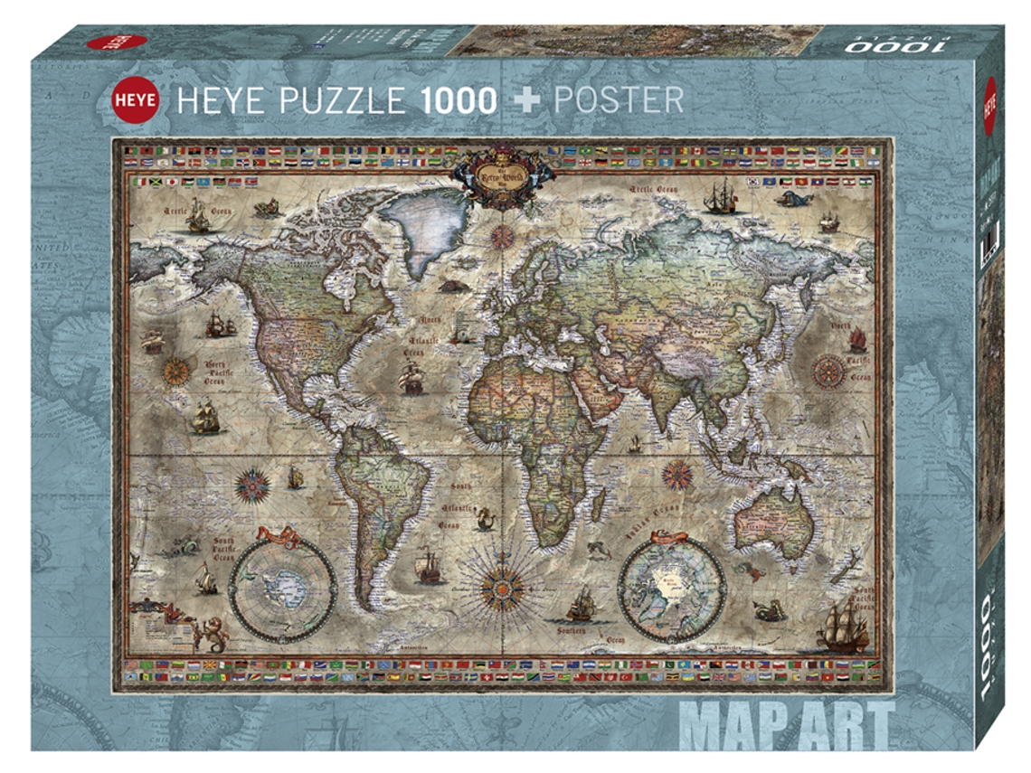 Puzzle 1000 Pcs Map Art Retro World (9 años)