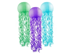Pack de 3 farolillos de papel con forma de medusa para una fiesta temática de sirenas bajo el mar - Rosewell
