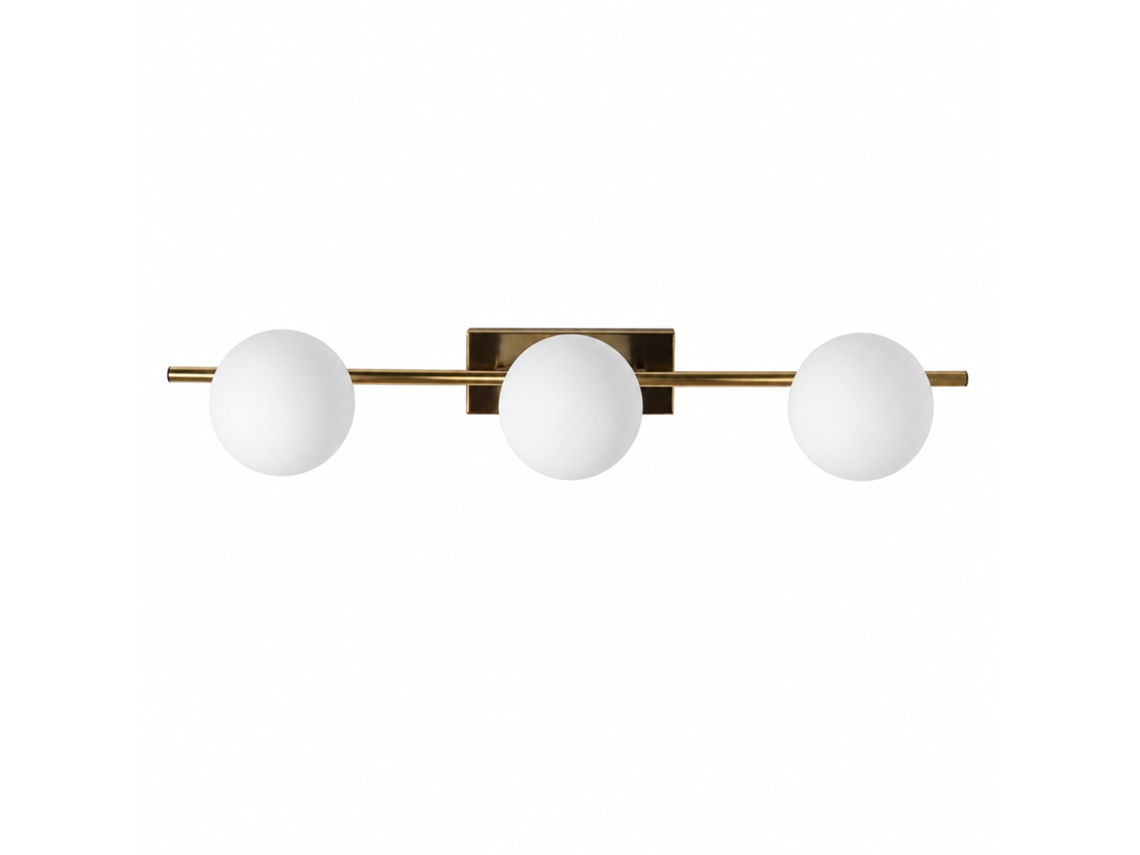 Aplique De Pared 3 Luces G9 Con Globos De Cristal Opal D11 Cm, Metal Dorado, Diseño Moderno