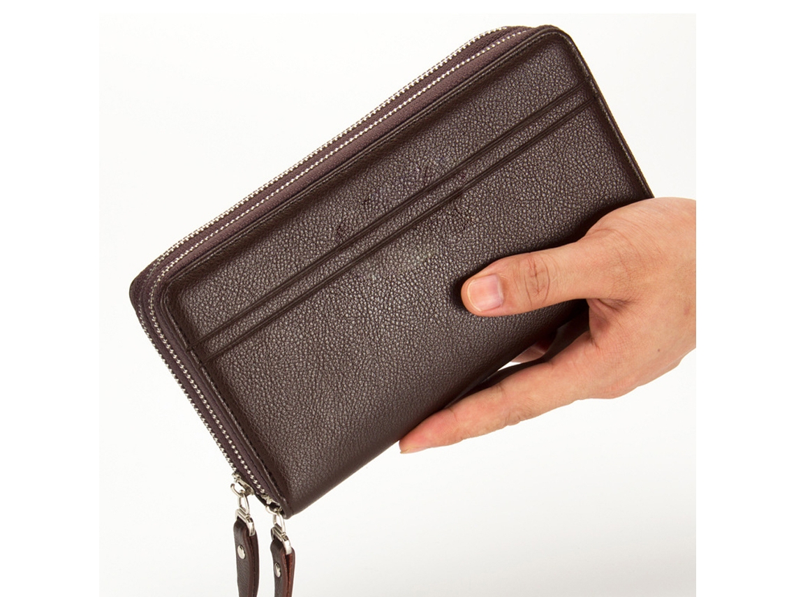 Cartera ancha de piel sintética para hombres de negocios con tapa Cremallera y tarjetero