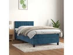Cama Box Spring Con Colchón Terciopelo Azul Oscuro 90x200 Cm